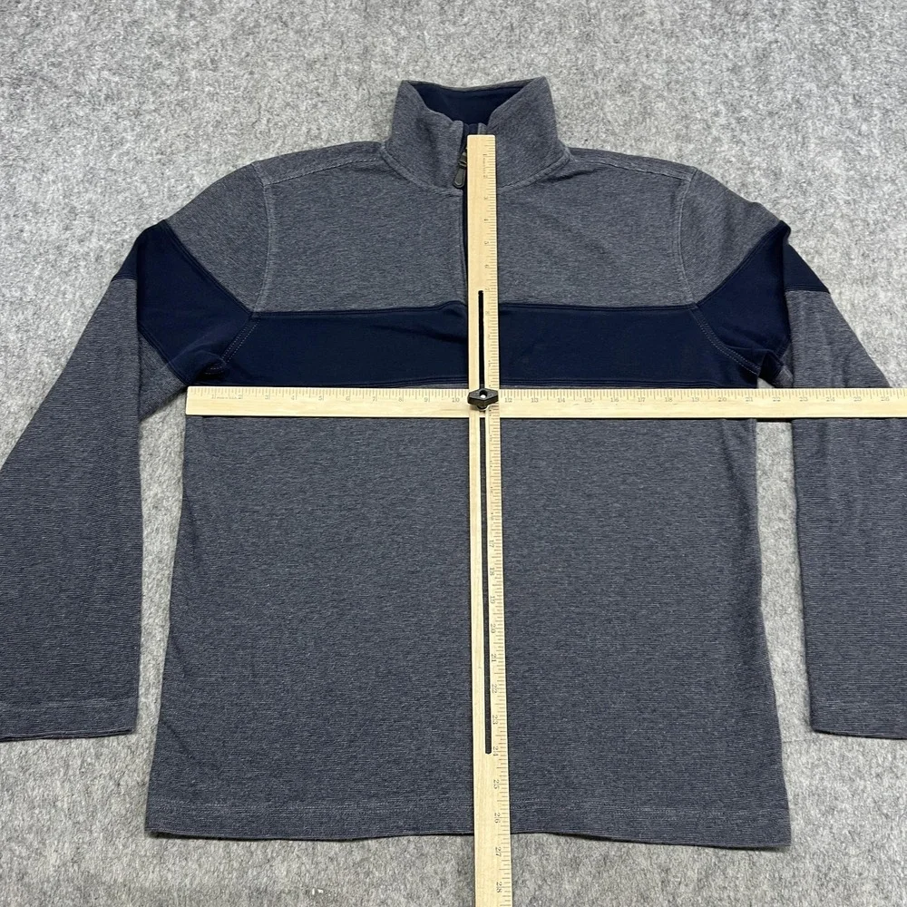 Banana Republic Sweater Mens L Blue‎ Gray Stripe 1/4 Zip Mock Neck Pullover Prep